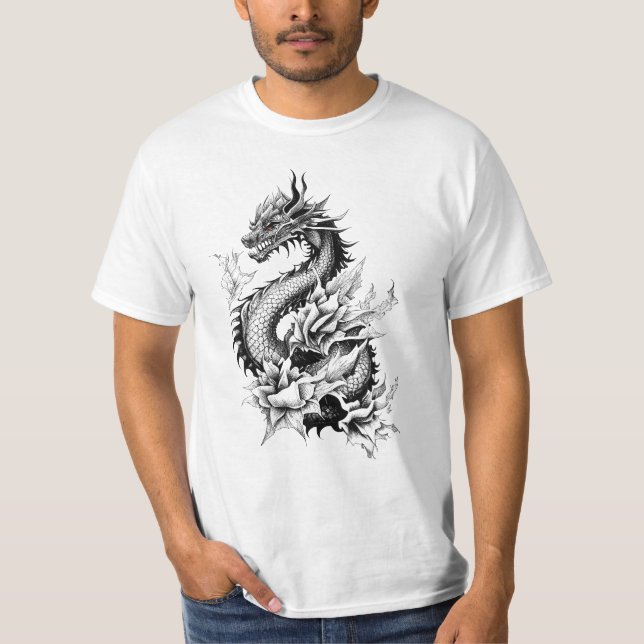Dragon Fantasy Wild Animal Illustration Art Tattoo T-Shirt (Front)