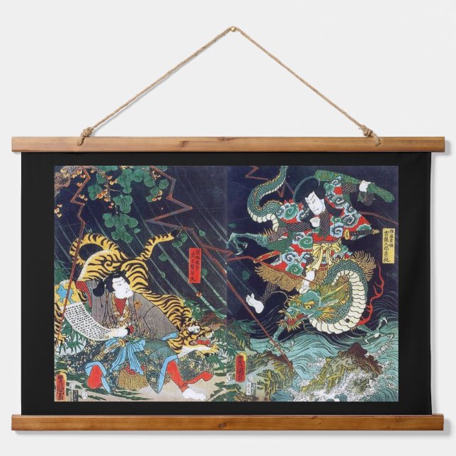 Dragon Fights Tiger, Toyokuni, Ukiyo-e Hanging Tapestry (Front)