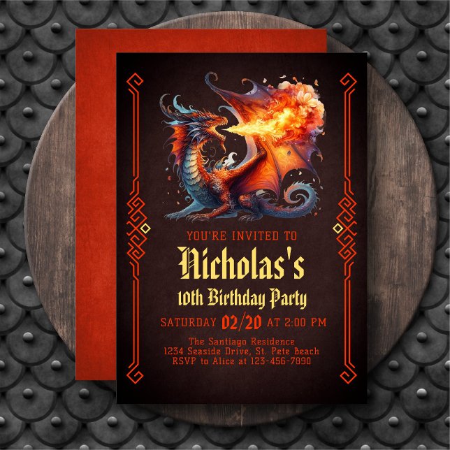 Dragon Fire Boys Fantasy Birthday Invitation (Creator Uploaded)