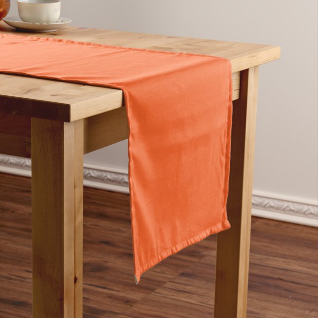 Dragon Fire Bright Orange Solid Colour Print Short Table Runner (In Situ)
