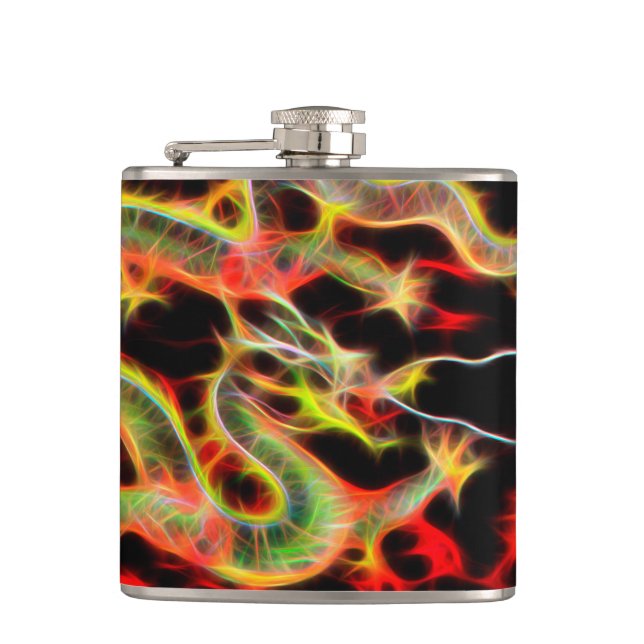 Dragon Fire decor on Lucky Energy Hip Flask (Front)