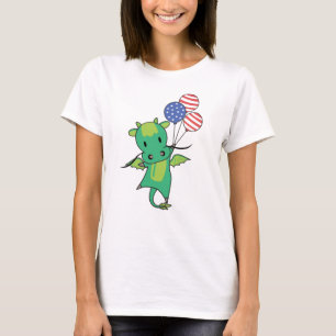 Dragon Flies Balloons Usa Above Cute Fantasy T-Shirt