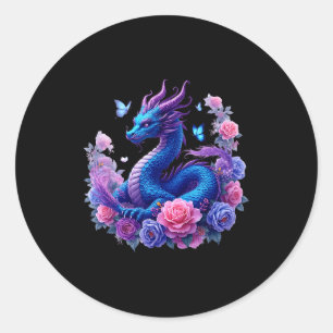 Dragon Flowers Beautiful Art Colorful Graphic Classic Round Sticker