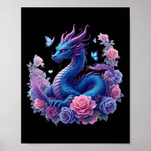 Dragon Flowers Beautiful Art Colorful Graphic  Poster