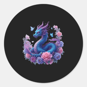 Dragon Flowers Beautiful Art Colourful Graphic  Classic Round Sticker