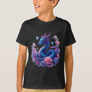 Dragon Flowers Beautiful Art Colourful Graphic  T-Shirt