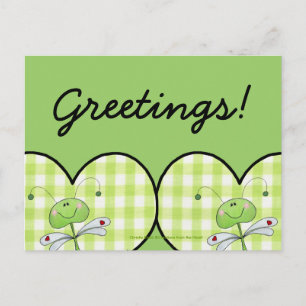 Dragon Fly in green gingham heart Postcard