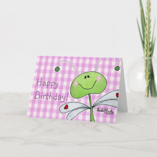Dragon Fly on Pink Gingham Card