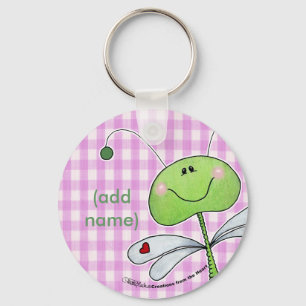 Dragon Fly on Pink Gingham Key Ring