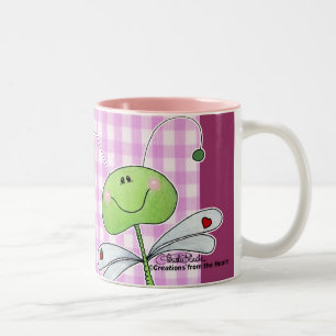 Dragon Fly on Pink Gingham Two-Tone Coffee Mug