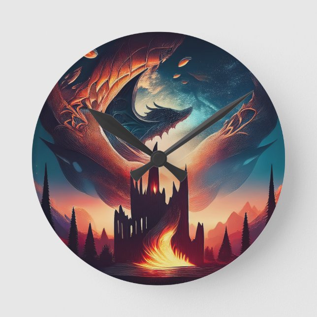 Dragon Flying Over The Kingdom Round Clock (Front)