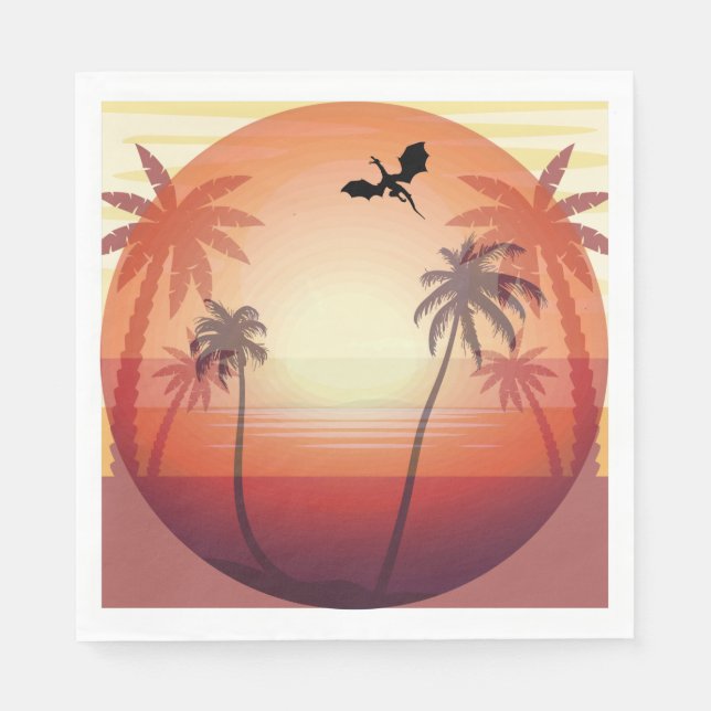 Dragon flying over tropical island at sunset  napkin (Front)