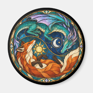 Dragon Fox Celestial Stained Glass Magnet