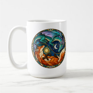 Dragon Fox Sun Moon Stained Glass Coffee Mug