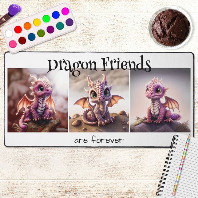 Dragon Friends Fantasy  Desk Mat (A cute desk mat featuring fantasy dragons on a custom background color - nice for children)