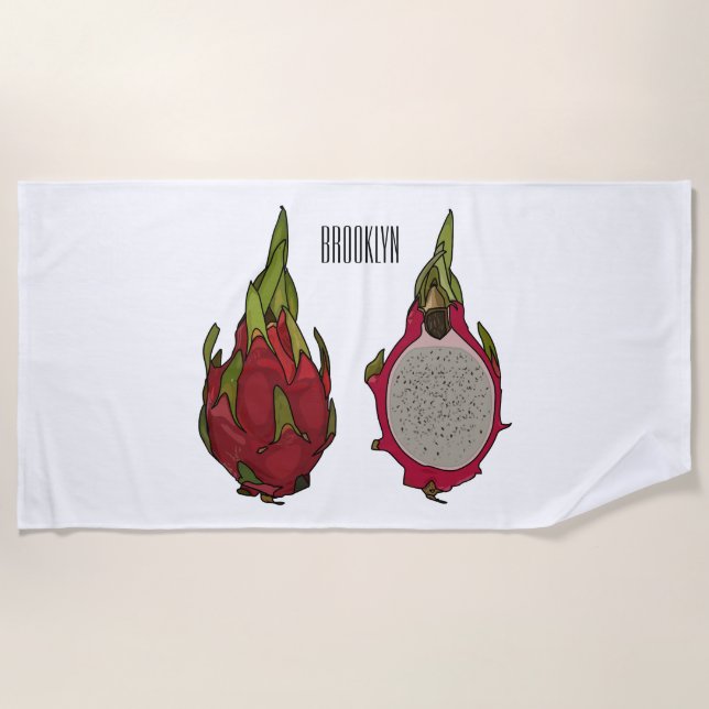 Dragon fruit cartoon illustration beach towel (Front)
