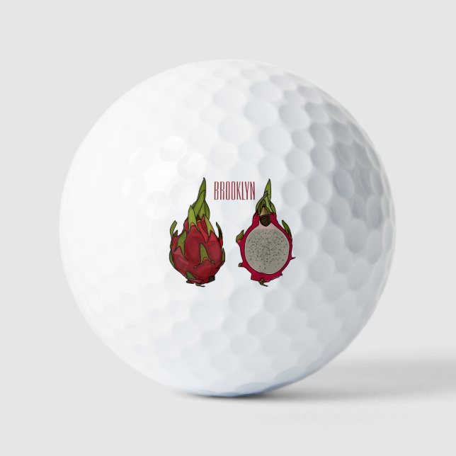 Dragon fruit cartoon illustration golf balls (Front)