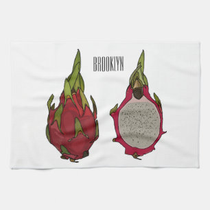 Dragon fruit cartoon illustration tea towel