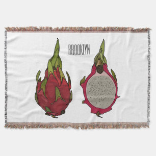 Dragon fruit cartoon illustration throw blanket