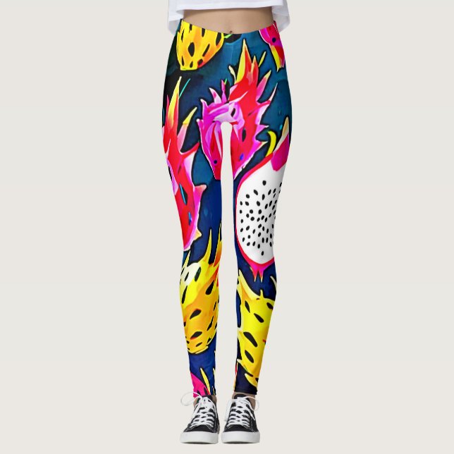 Dragon Fruit Pattern Art Leggings (Front)