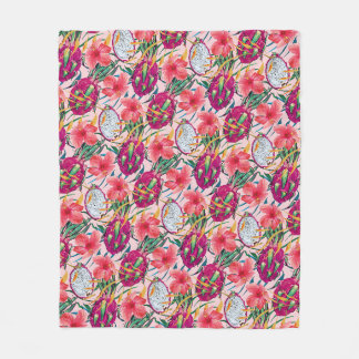 Dragon Fruit Tropical Floral Modern Green Palm Fleece Blanket