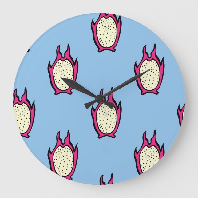 Dragon Fruit: Vintage Ink Drawing. Large Clock (Front)