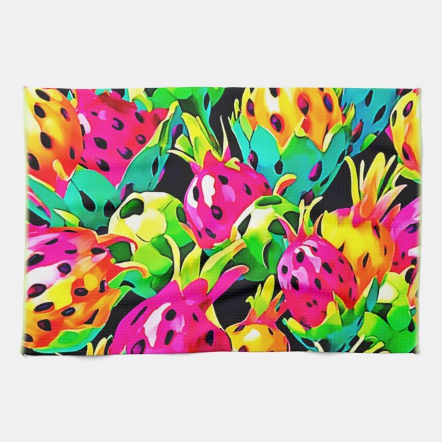 Dragon Fruit Vivid Pattern Tea Towel (Horizontal)