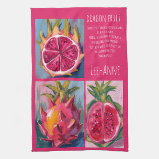 Dragon Fruit watercolor on textured background Tea Towel