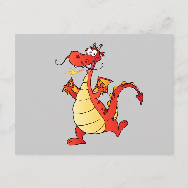 Dragon Funny Happy Fantasy Fiction Drawing Cartoon Postcard (Front)