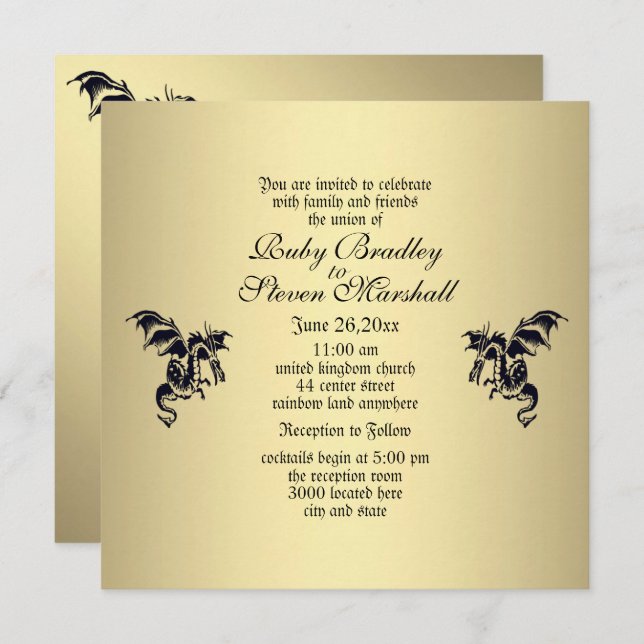  Dragon Gold Wedding Invitation (Front/Back)