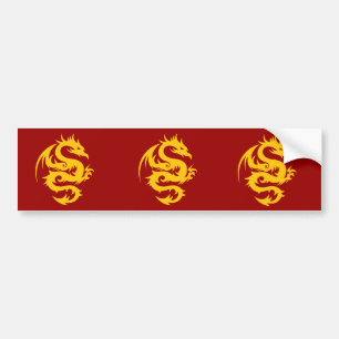 dragon golden on red bumper sticker