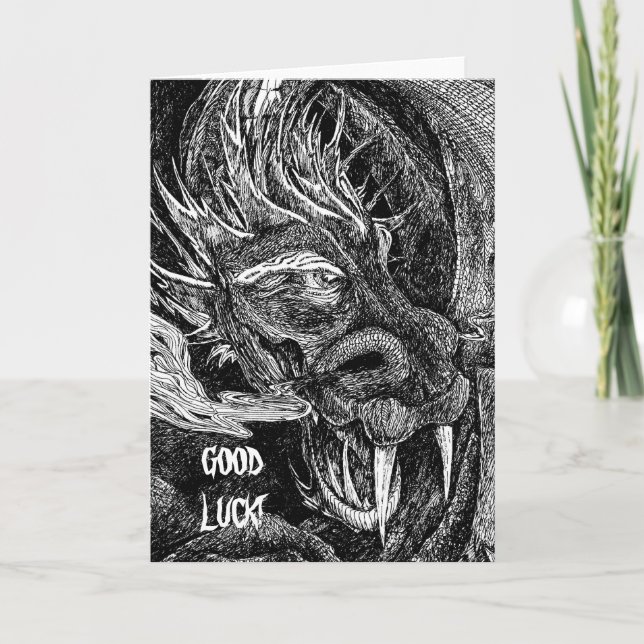 Dragon 'Good Luck!' greetings card front text (Front)