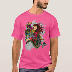 Dragon Graphic Girl Samurai Warrior Katana Kimono  T-Shirt