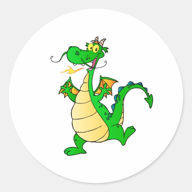 Dragon Green Happy Fantasy Fiction Drawing Cartoon Classic Round Sticker (Front)