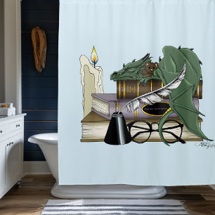 Dragon Green Sleeping Books Shower Curtain