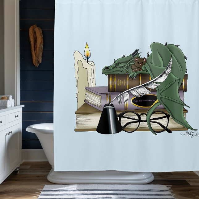 Dragon Green Sleeping Books Shower Curtain (Creator Uploaded)