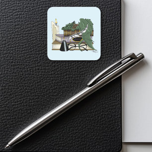 Dragon Green Sleeping Books Square Sticker