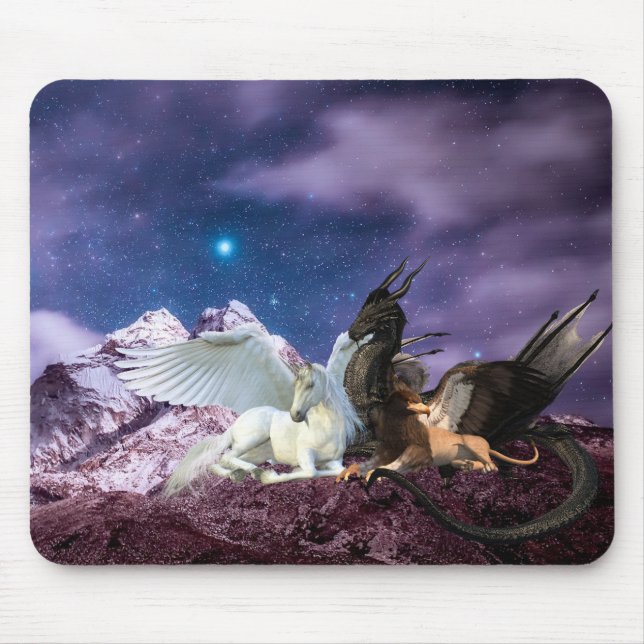 Dragon Griffin Pegasus Unicorn Fantasy Mouse Pad (Front)