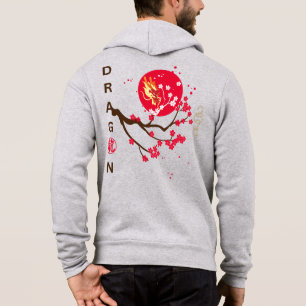 Dragon head in red moon with cherry blossom hoodie