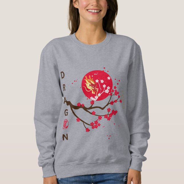 Dragon head in red moon with cherry blossom sweatshirt (Front)