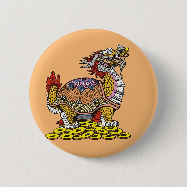 Dragon-headed Turtle sitting on a lot of coins But 6 Cm Round Badge (Front)