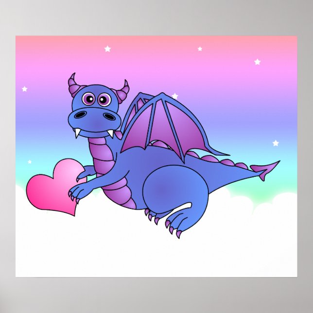 Dragon Heart - Cute Blue & Purple Dragon Poster (Front)