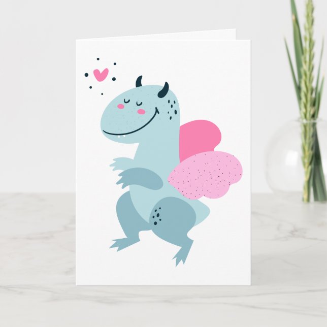 Dragon Heart Cute Personalised Valentine Holiday Card (Front)