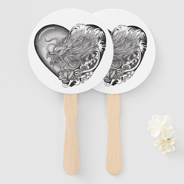 Dragon Heart Hand Fan (Front and Back)