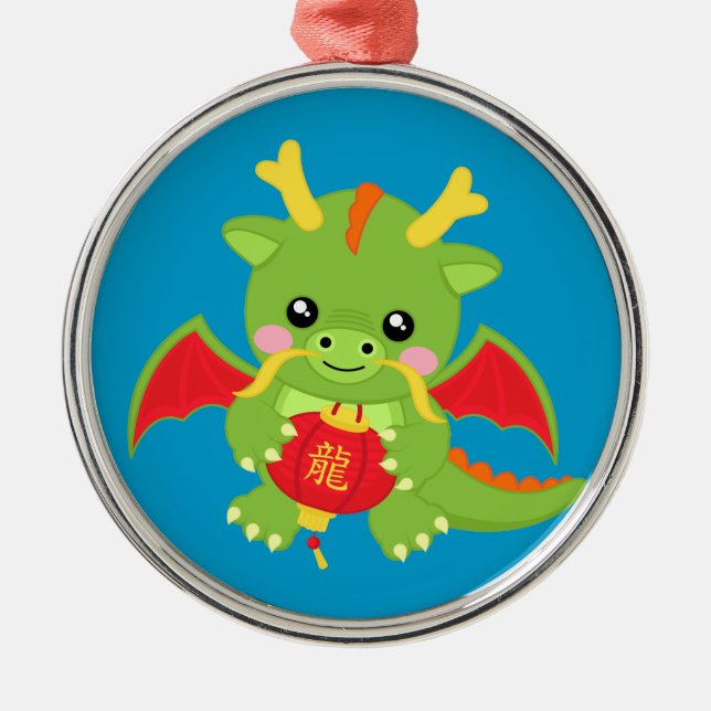 Dragon Holding Lantern Metal Tree Decoration (Front)