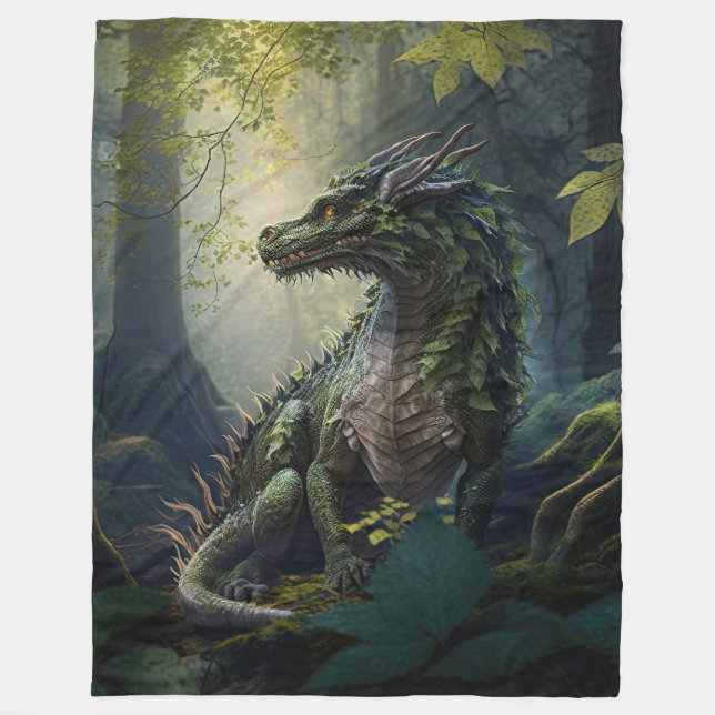 Dragon in a Magical Forest Fleece Blanket (Front)