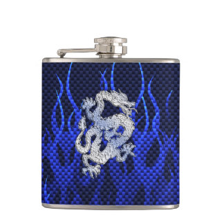 Dragon in Chrome like blue Carbon Fiber Styles Hip Flask