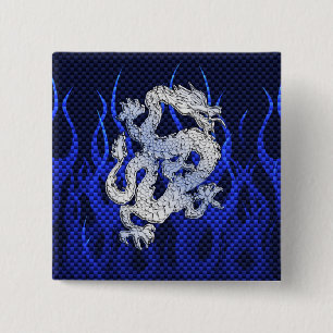 Dragon in Chrome like blue Carbon Fibre Style 15 Cm Square Badge