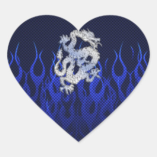 Dragon in Chrome like blue Carbon Fibre Styles Heart Sticker