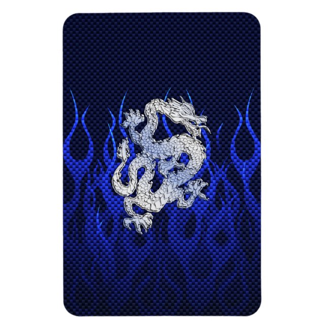 Dragon in Chrome like blue Carbon Fibre Styles Magnet (Vertical)